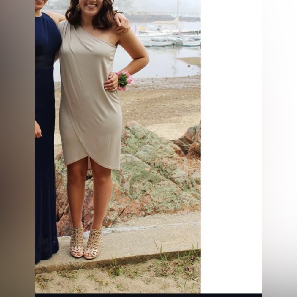 BCBG Maxazria Glitter Sparkle One Shoulder Midi Dress